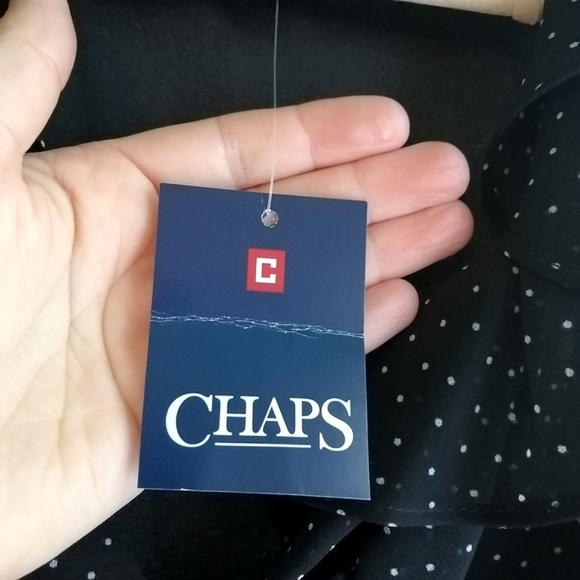 Chaps black polkadot dress wrap style ruffle collar tie sash belt NWT sz 6 - Picture 4 of 15